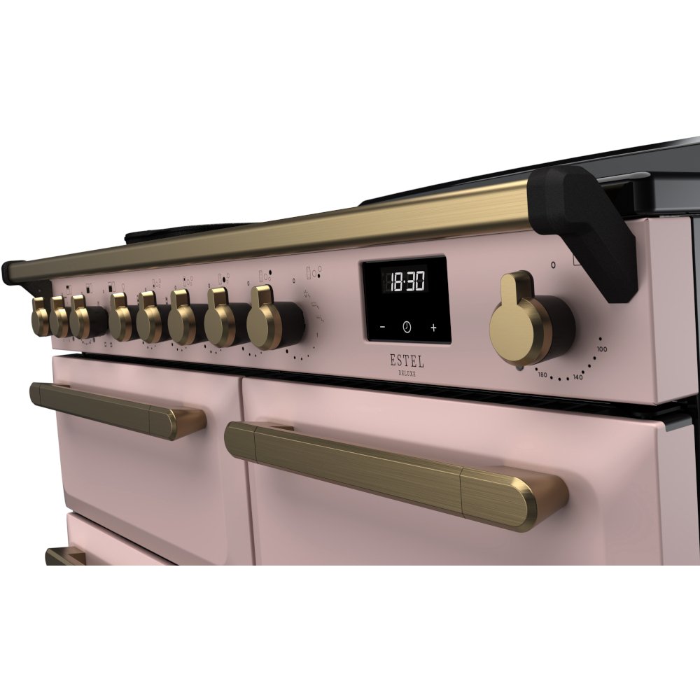 Rangemaster ESDL100EIPPPK/AB1 100cm Induction Range Cooker Estel Deluxe Pale Pink / Antique Brass, A Rated