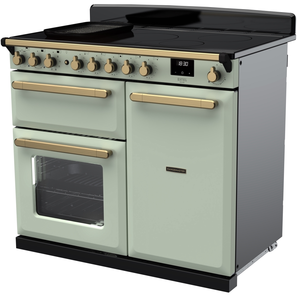 Rangemaster ESDL100EIPMNT/AB1 100cm Induction Range Cooker Estel Deluxe Mint / Antique Brass, A Rated