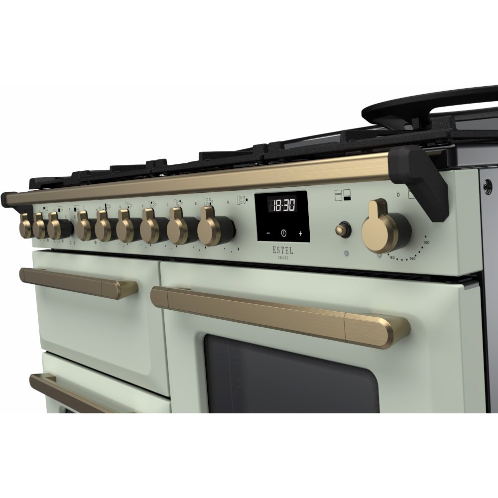 Rangemaster ESDLO110DFPMNT/AB1 110cm Dual Fuel Range Cooker Estel Deluxe Mint / Antique Brass, A Rated