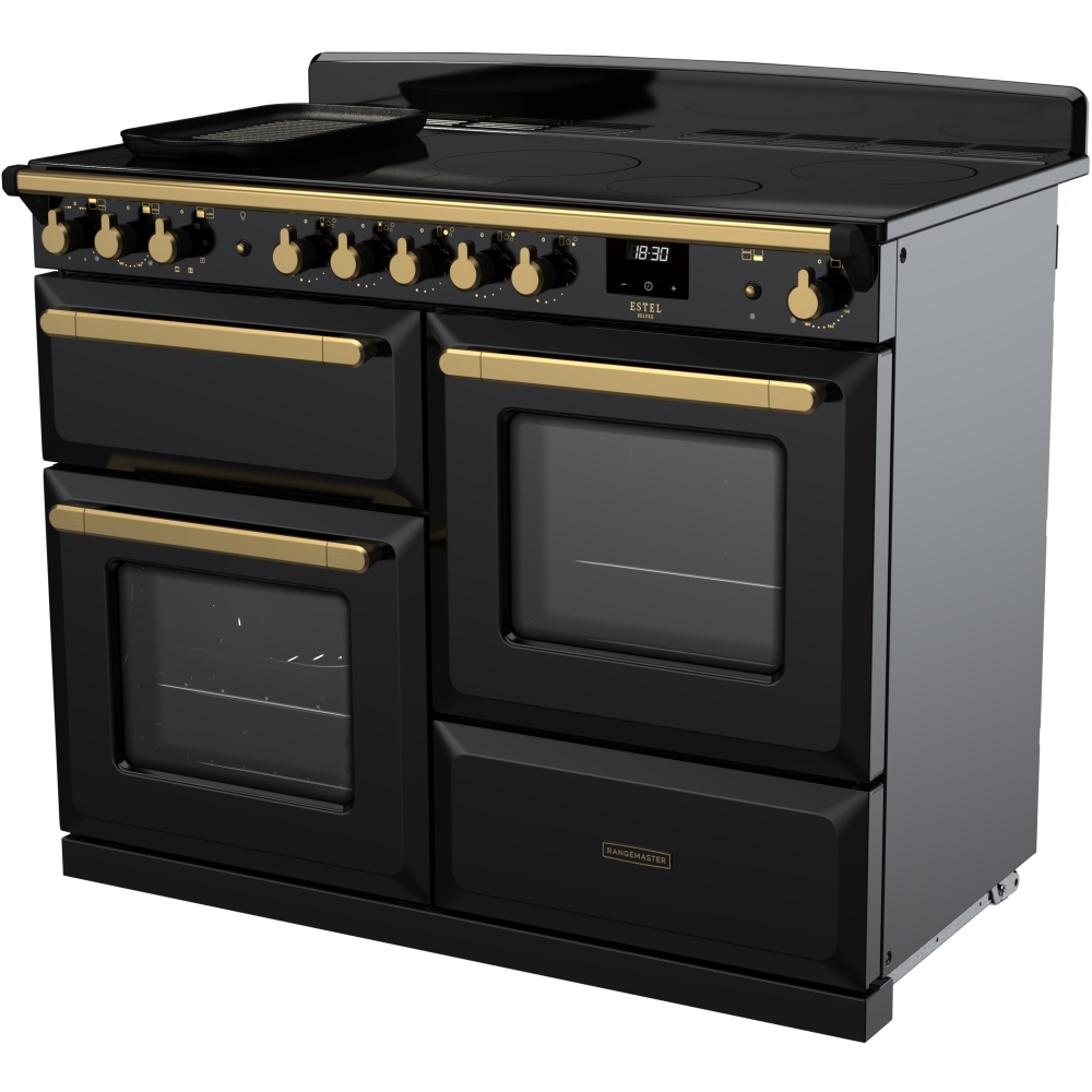 Rangemaster ESDLO110EIPGBL/AB1 110cm Induction Range Cooker Estel Deluxe Black / Antique Brass, A Rated