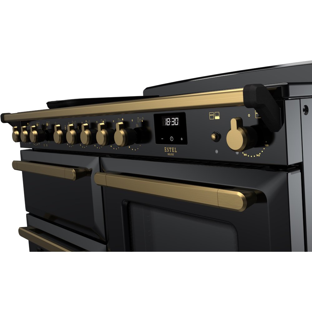 Rangemaster ESDLO110EIPGBL/AB1 110cm Induction Range Cooker Estel Deluxe Black / Antique Brass, A Rated