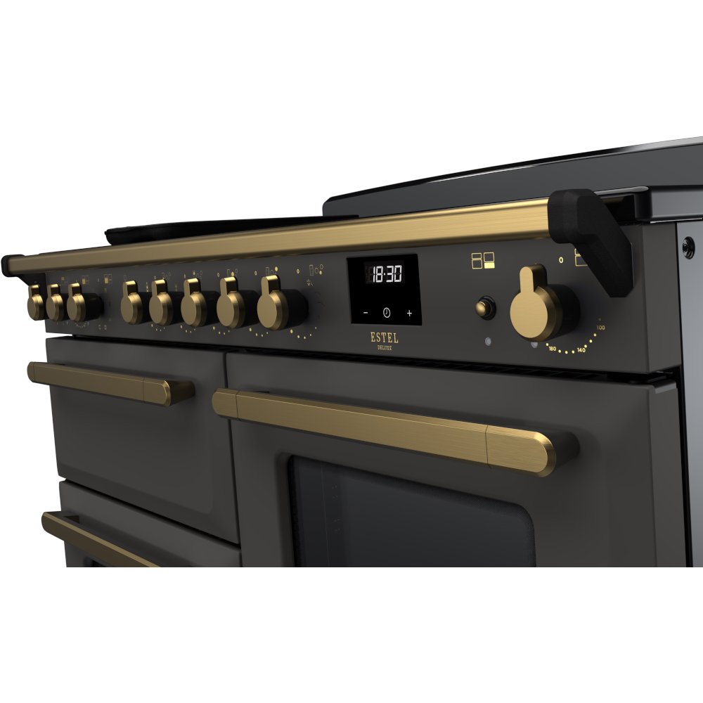 Rangemaster ESDLO110EIPSLT/AB1 110cm Induction Range Cooker Estel Deluxe Slate / Antique Brass, A Rated