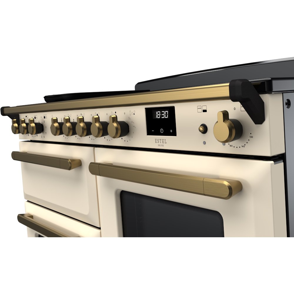 Rangemaster ESDLO110EIPPCR/AB1 110cm Induction Range Cooker Estel Deluxe Pale Cream / Antique Brass, A Rated