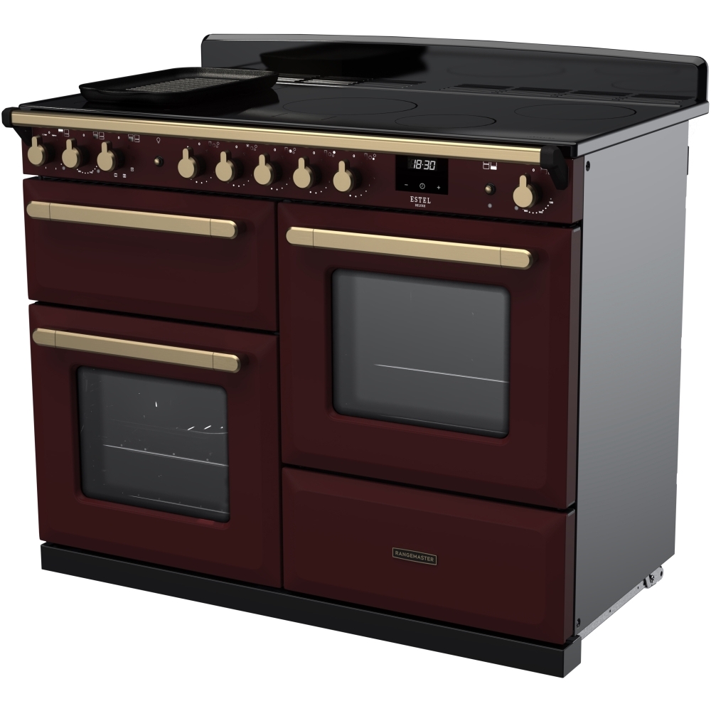 Rangemaster ESDLO110EIPBOR/AB1 110cm Induction Range Cooker Estel Deluxe Bordeaux / Antique Brass, A Rated