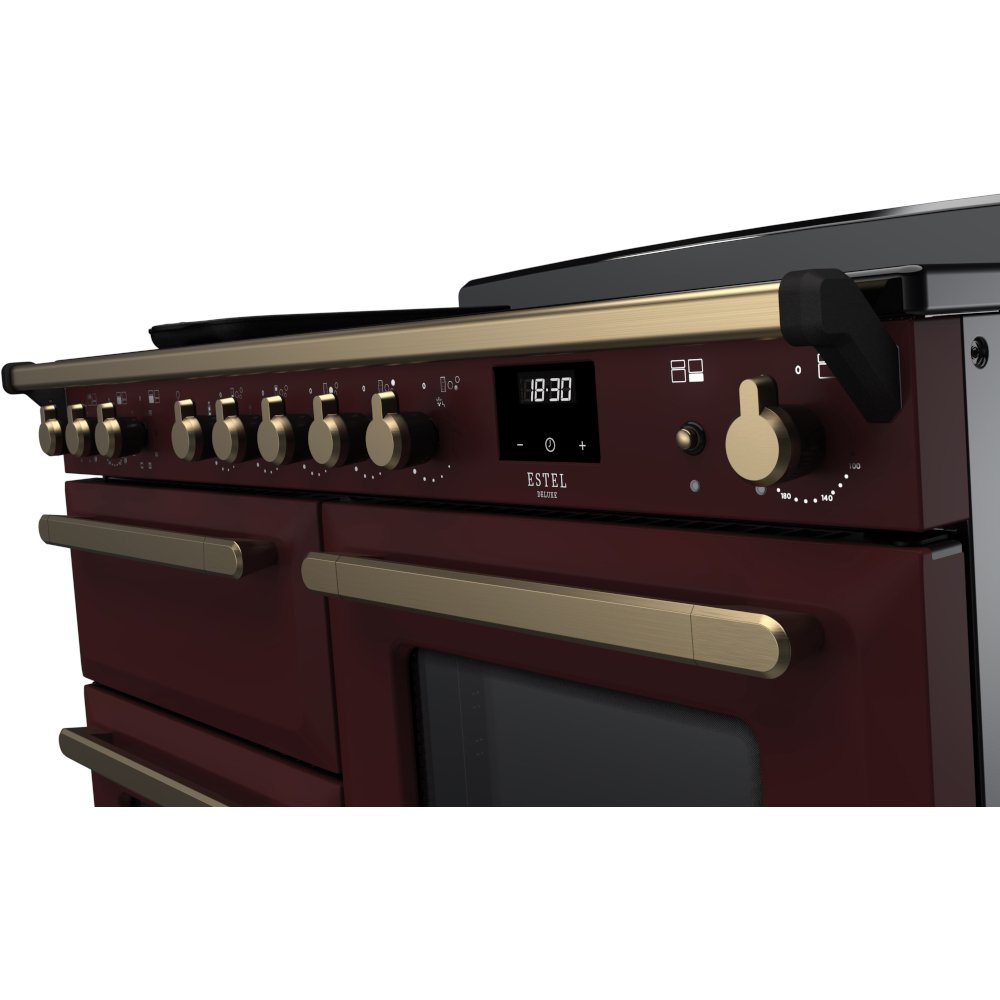Rangemaster ESDLO110EIPBOR/AB1 110cm Induction Range Cooker Estel Deluxe Bordeaux / Antique Brass, A Rated