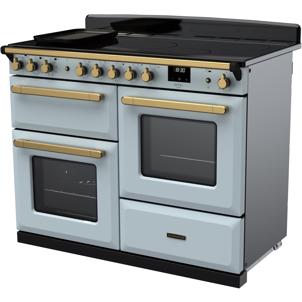 Rangemaster ESDLO110EIPMSB/AB1 110cm Induction Range Cooker Estel Deluxe Misty Blue / Antique Brass, A Rated