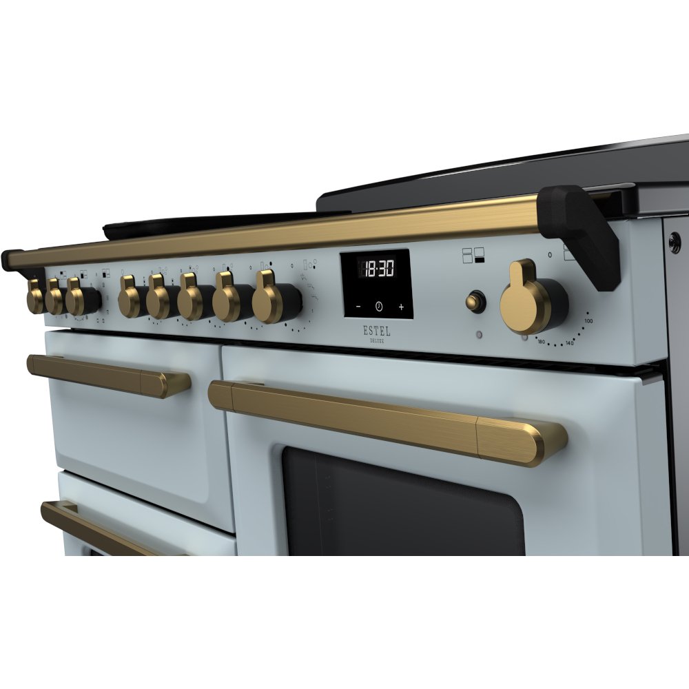 Rangemaster ESDLO110EIPMSB/AB1 110cm Induction Range Cooker Estel Deluxe Misty Blue / Antique Brass, A Rated