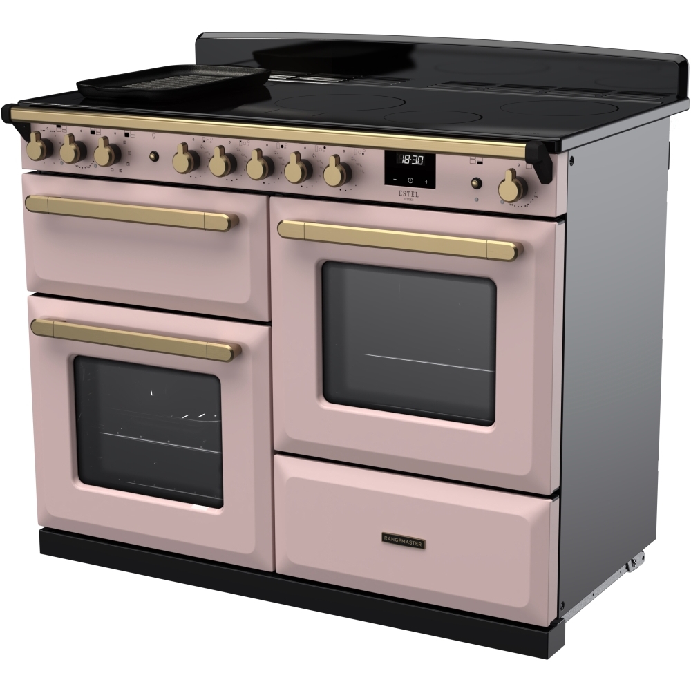 Rangemaster ESDLO110EIPPPK/AB1 110cm Induction Range Cooker Estel Deluxe Pale Pink / Antique Brass, A Rated