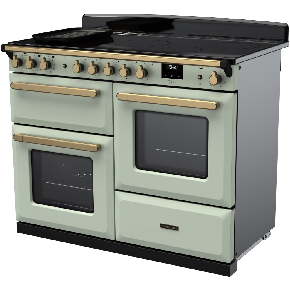 Rangemaster ESDLO110EIPMNT/AB1 110cm Induction Range Cooker Estel Deluxe Mint / Antique Brass, A Rated