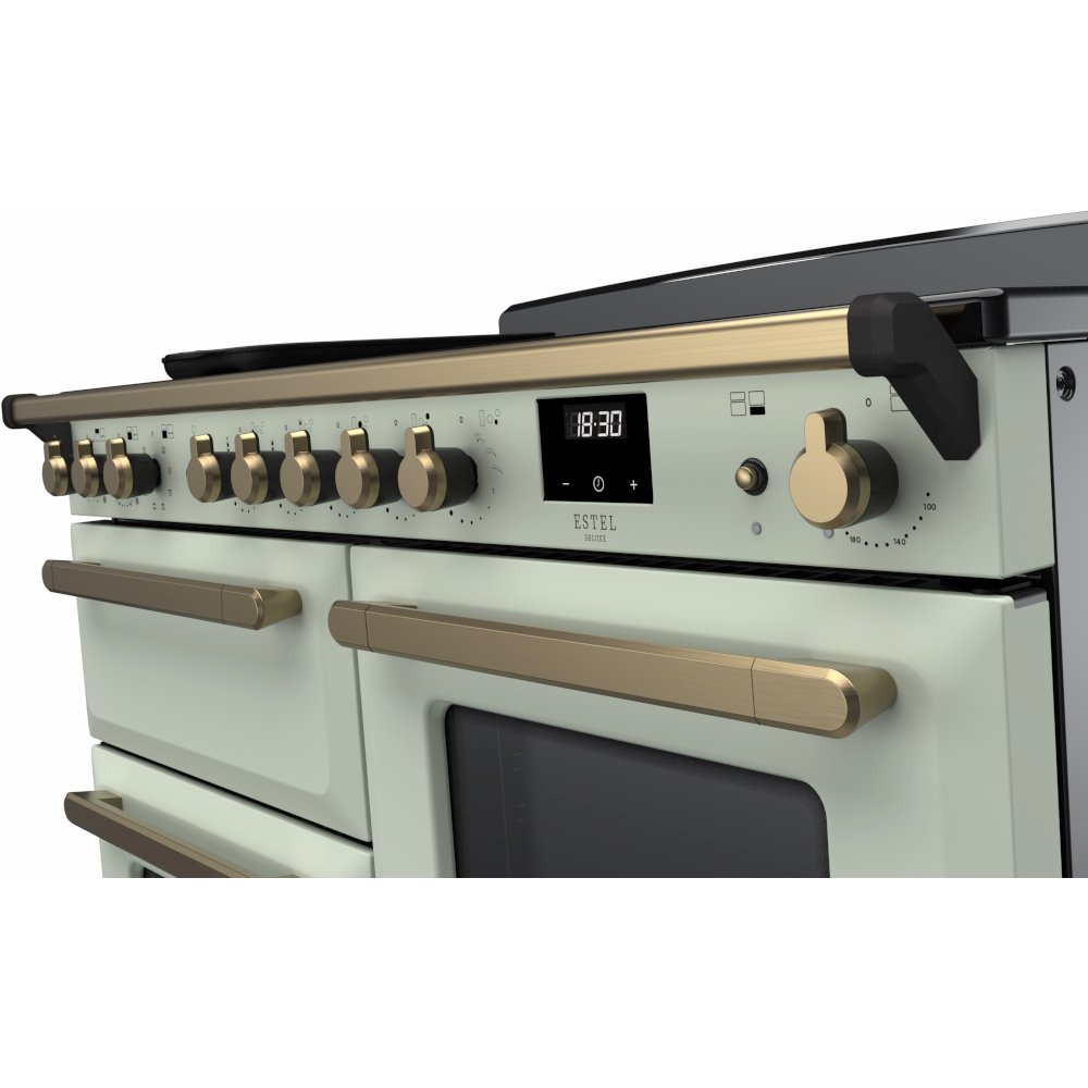 Rangemaster ESDLO110EIPMNT/AB1 110cm Induction Range Cooker Estel Deluxe Mint / Antique Brass, A Rated