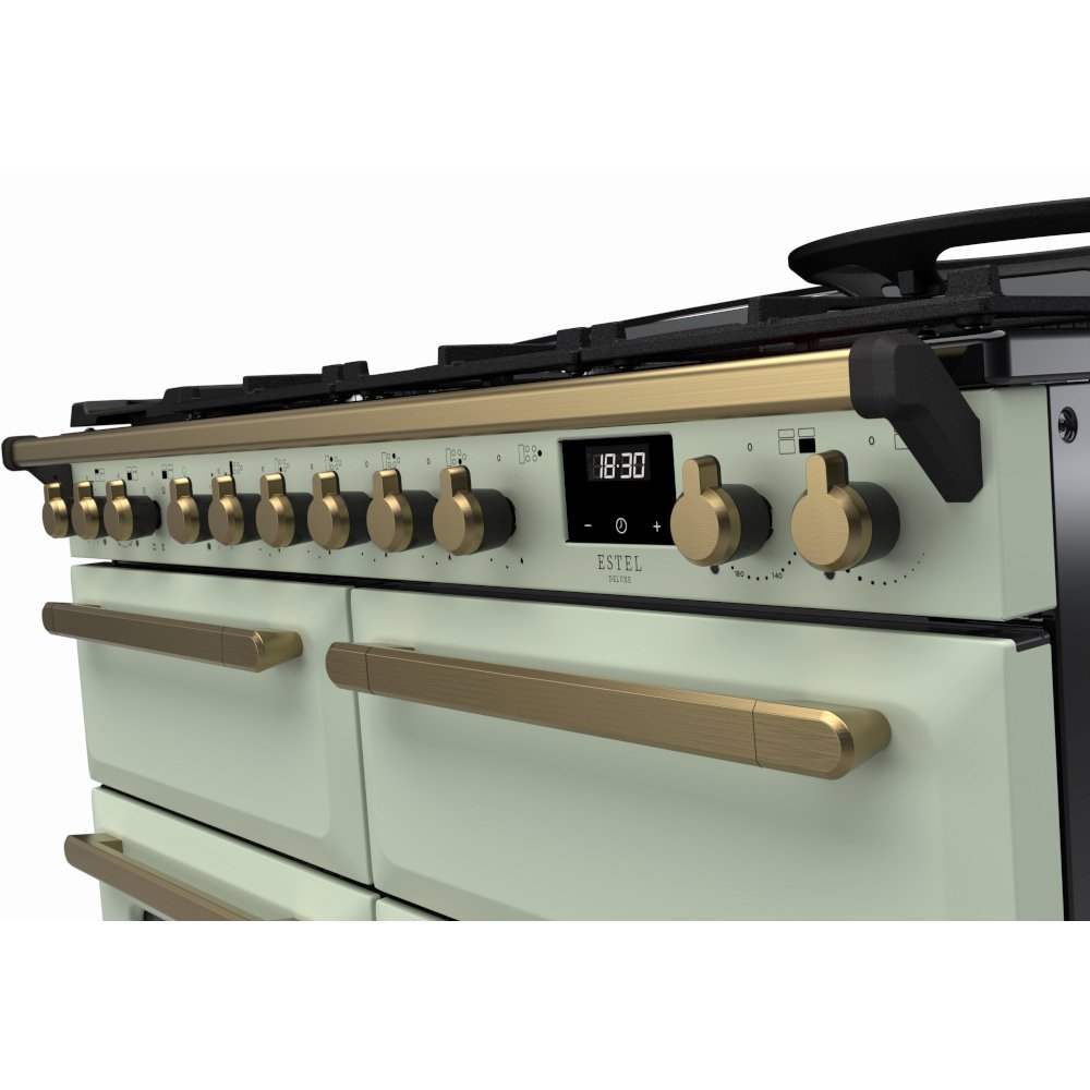 Rangemaster ESDLB110DFPMNT/AB1 110cm Dual Fuel Range Cooker Estel Deluxe Mint / Antique Brass, A Rated