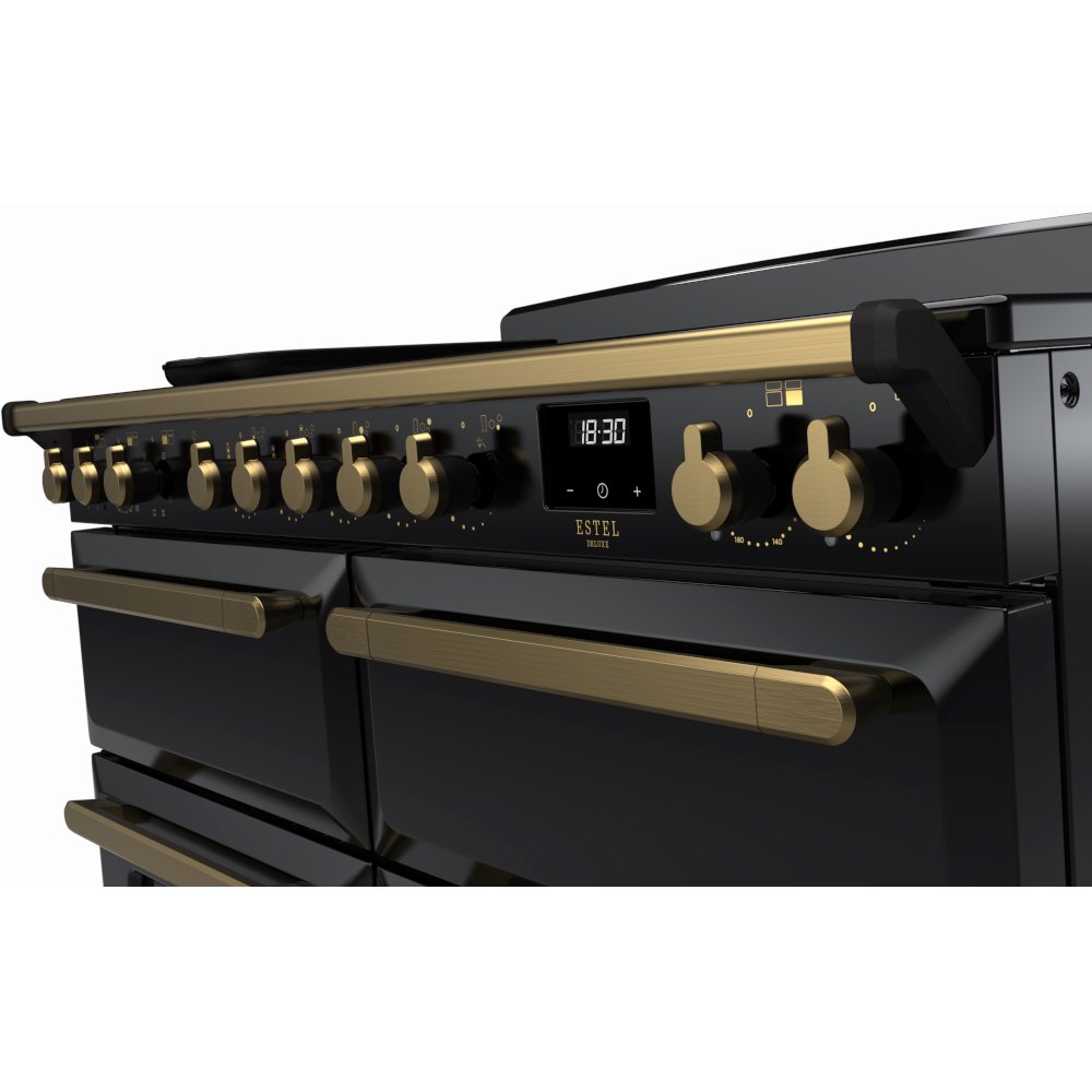 Rangemaster ESDLB110EIPGBL/AB1 110cm Induction Range Cooker Estel Deluxe Black / Antique Brass, A Rated