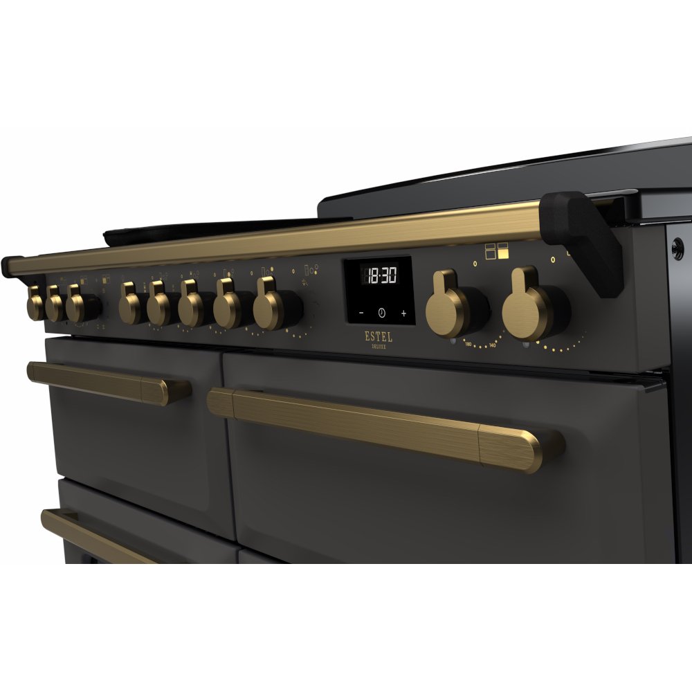 Rangemaster ESDLB110EIPSLT/AB1 110cm Induction Range Cooker Estel Deluxe Slate / Antique Brass, A Rated