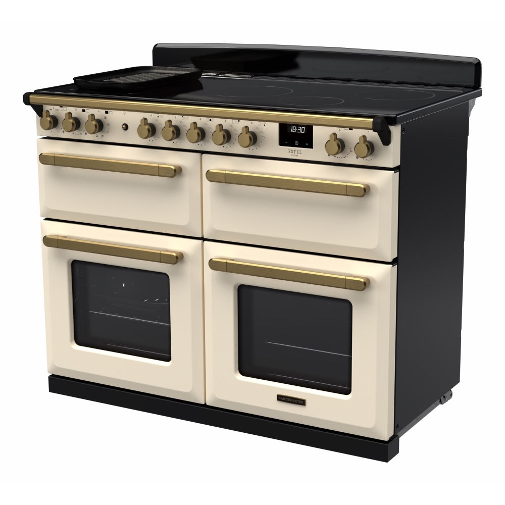 Rangemaster ESDLB110EIPPCR/AB1 110cm Induction Range Cooker Estel Deluxe Pale Cream / Antique Brass, A Rated