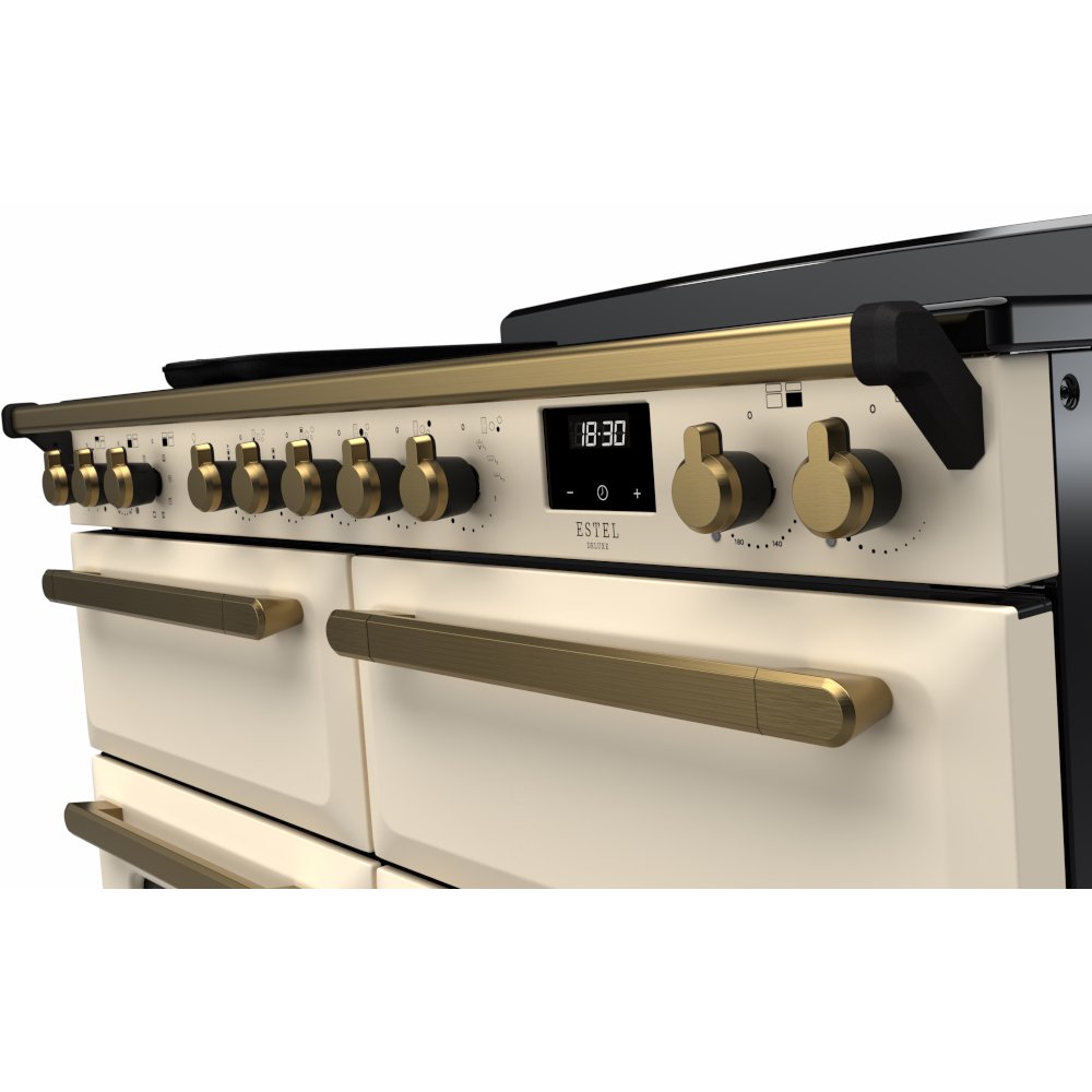 Rangemaster ESDLB110EIPPCR/AB1 110cm Induction Range Cooker Estel Deluxe Pale Cream / Antique Brass, A Rated