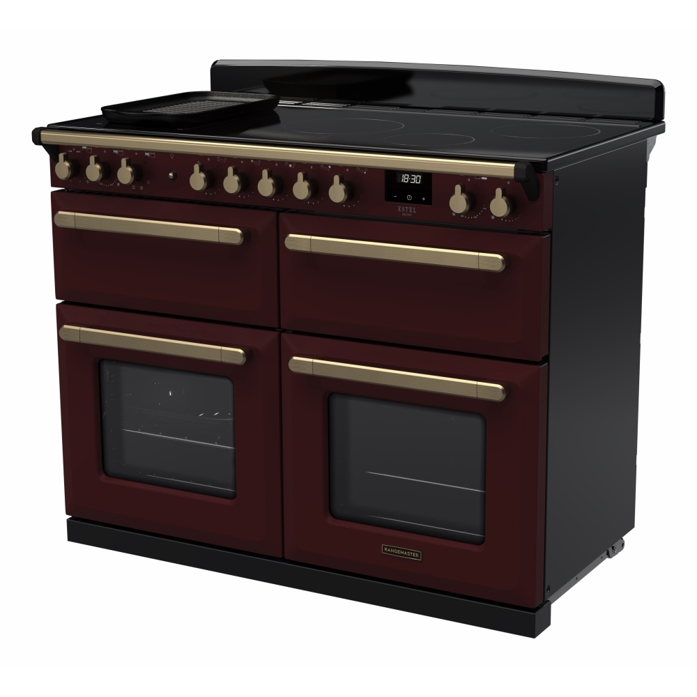 Rangemaster ESDLB110EIPBOR/AB1 110cm Induction Range Cooker Estel Deluxe Bordeaux / Antique Brass, A Rated