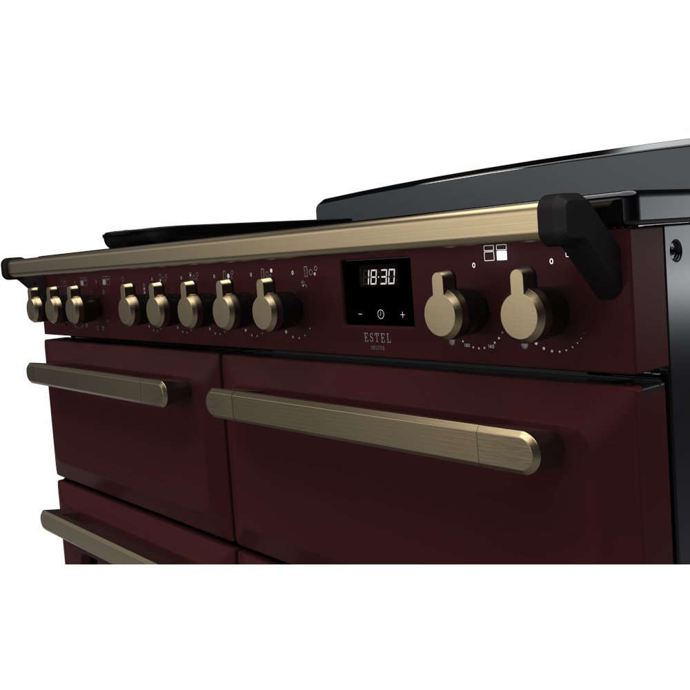 Rangemaster ESDLB110EIPBOR/AB1 110cm Induction Range Cooker Estel Deluxe Bordeaux / Antique Brass, A Rated