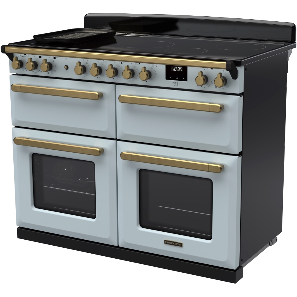 Rangemaster ESDLB110EIPMSB/AB1 110cm Induction Range Cooker Estel Deluxe Misty Blue / Antique Brass, A Rated
