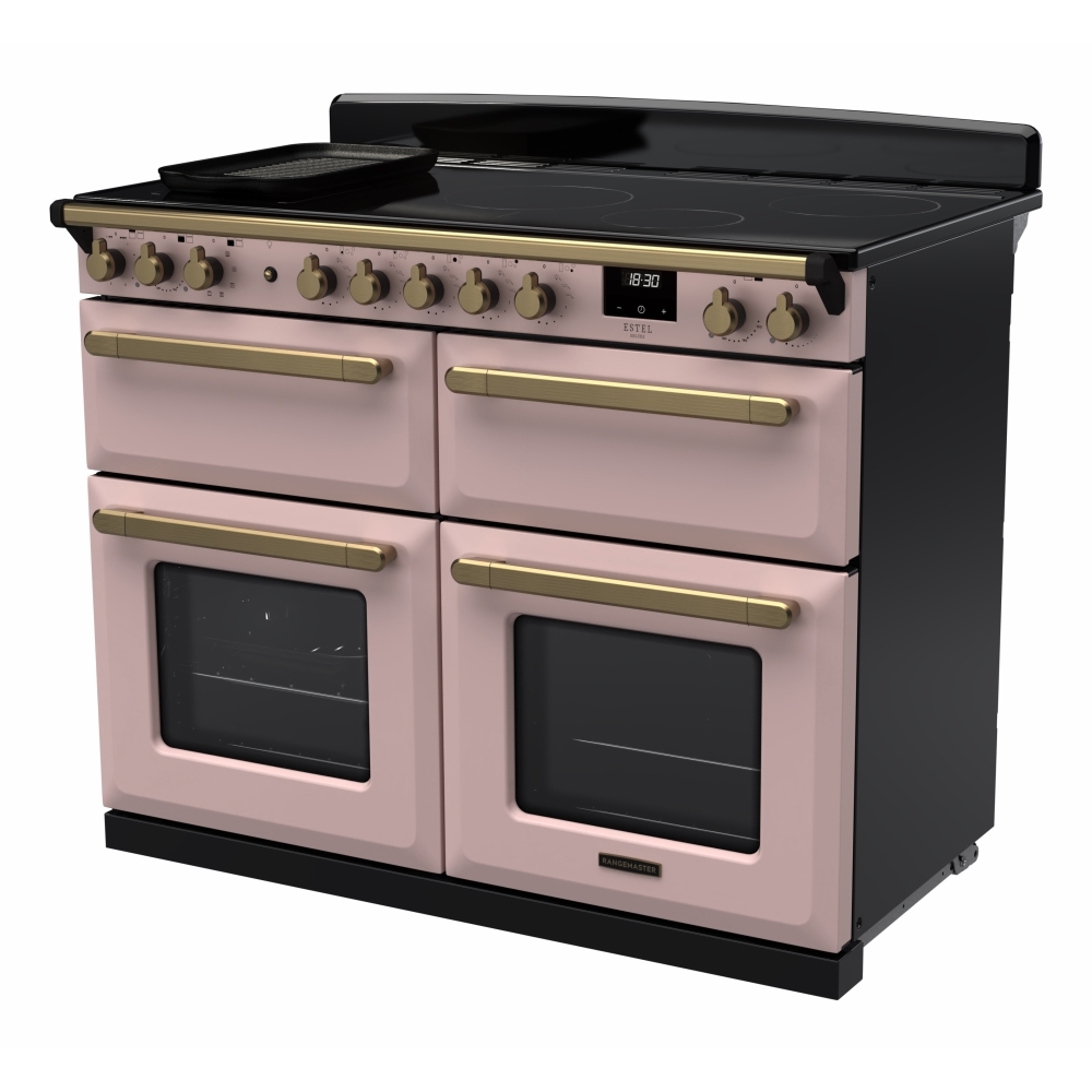 Rangemaster ESDLB110EIPPPK/AB1 110cm Induction Range Cooker Estel Deluxe Pale Pink / Antique Brass, A Rated