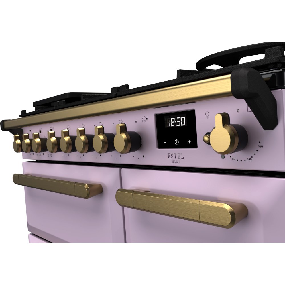 Rangemaster ESDL90DFPHTH/AB1 90cm Dual Fuel Range Cooker Estel Deluxe Heather / Antique Brass, A Rated