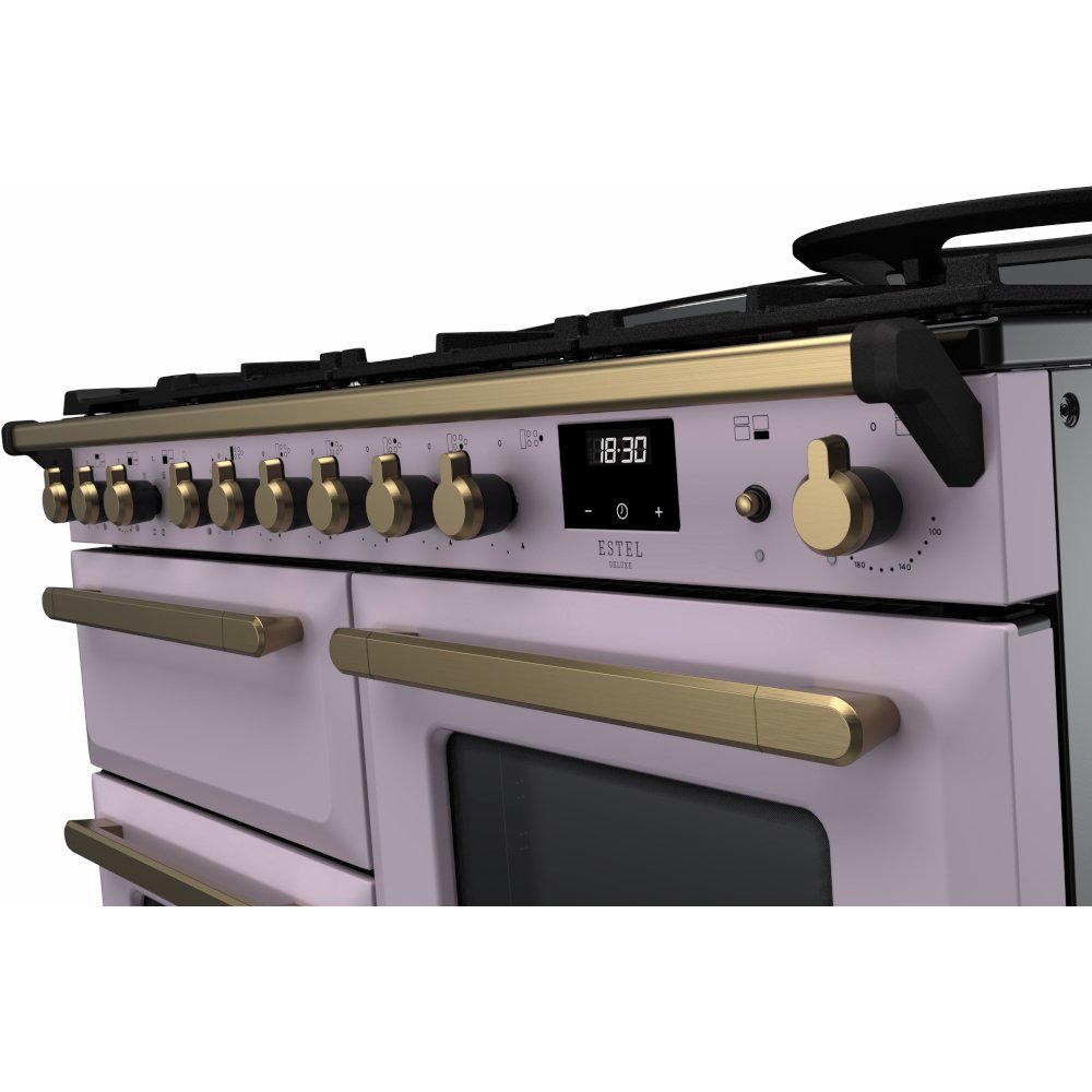 Rangemaster ESDLO110DFPHTH/AB1 110cm Dual Fuel Range Cooker Estel Deluxe Heather / Antique Brass, A Rated
