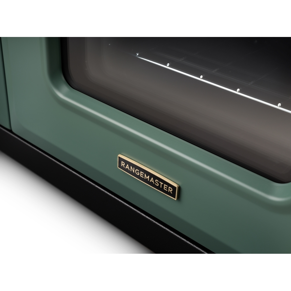 Rangemaster CLDLB110DFPMGR/AB1 110cm Dual Fuel Range Cooker Classic Deluxe Mineral Green / Antique Brass, A Rated