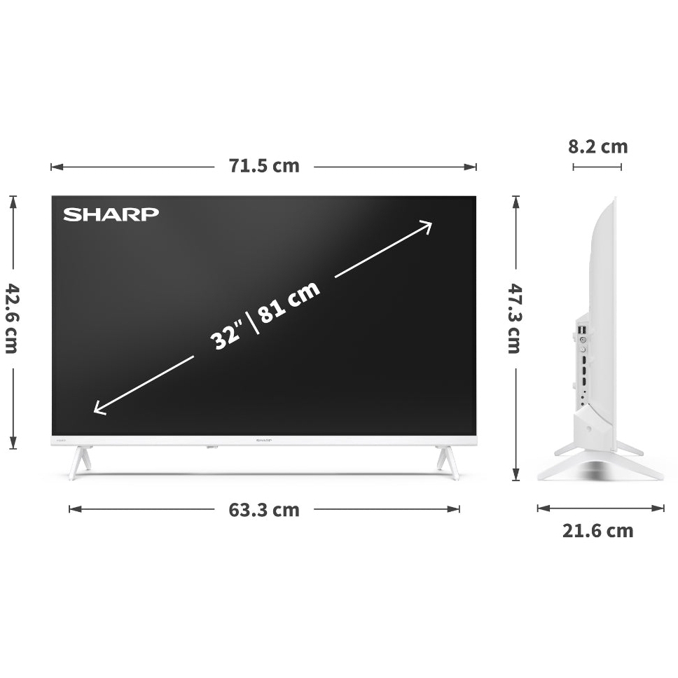 Sharp 1T-C32HE2245KW 32" LED Smart Television, HD Ready, White, E Rated