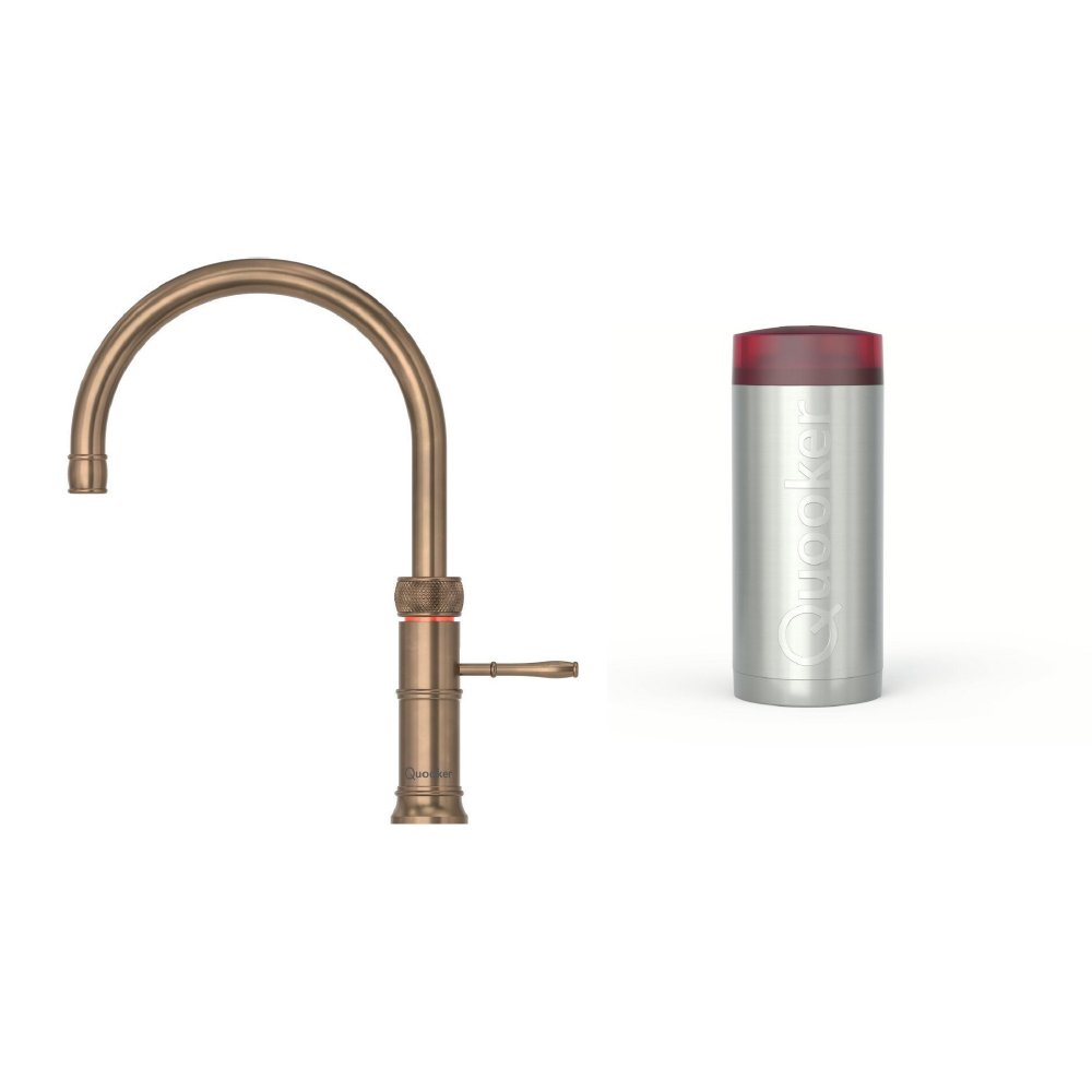 Quooker 2.2+CFRPTN 3 in 1 Classic Fusion Round Tap with COMBI+ Tank, Patinated Brass
