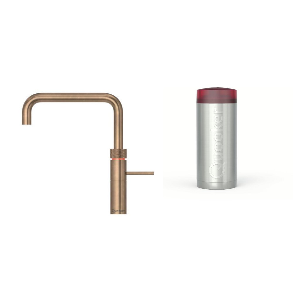 Quooker 2.2+FSPTN 3 in 1 Fusion Square Tap with COMBI+ Tank, Patinated Brass