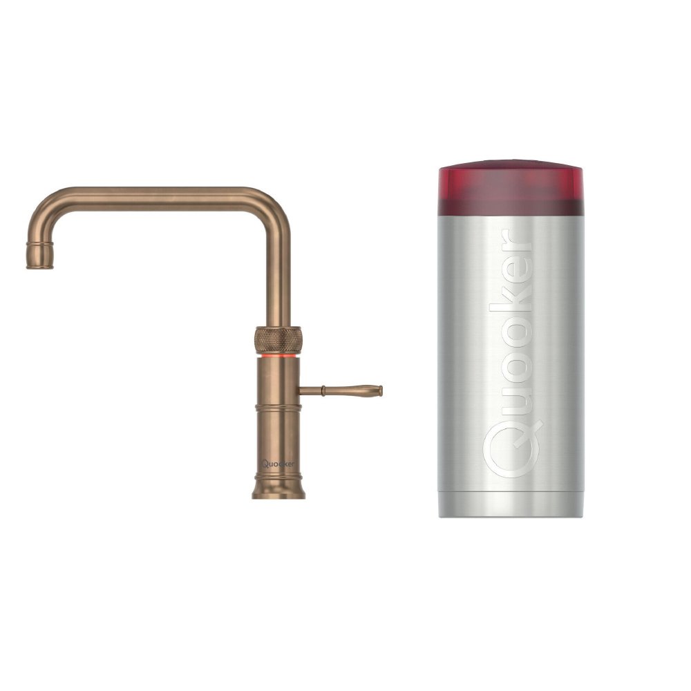Quooker 2.2CFSPTN 3 in 1 Classic Fusion Square Tap with COMBI Tank, Patinated Brass