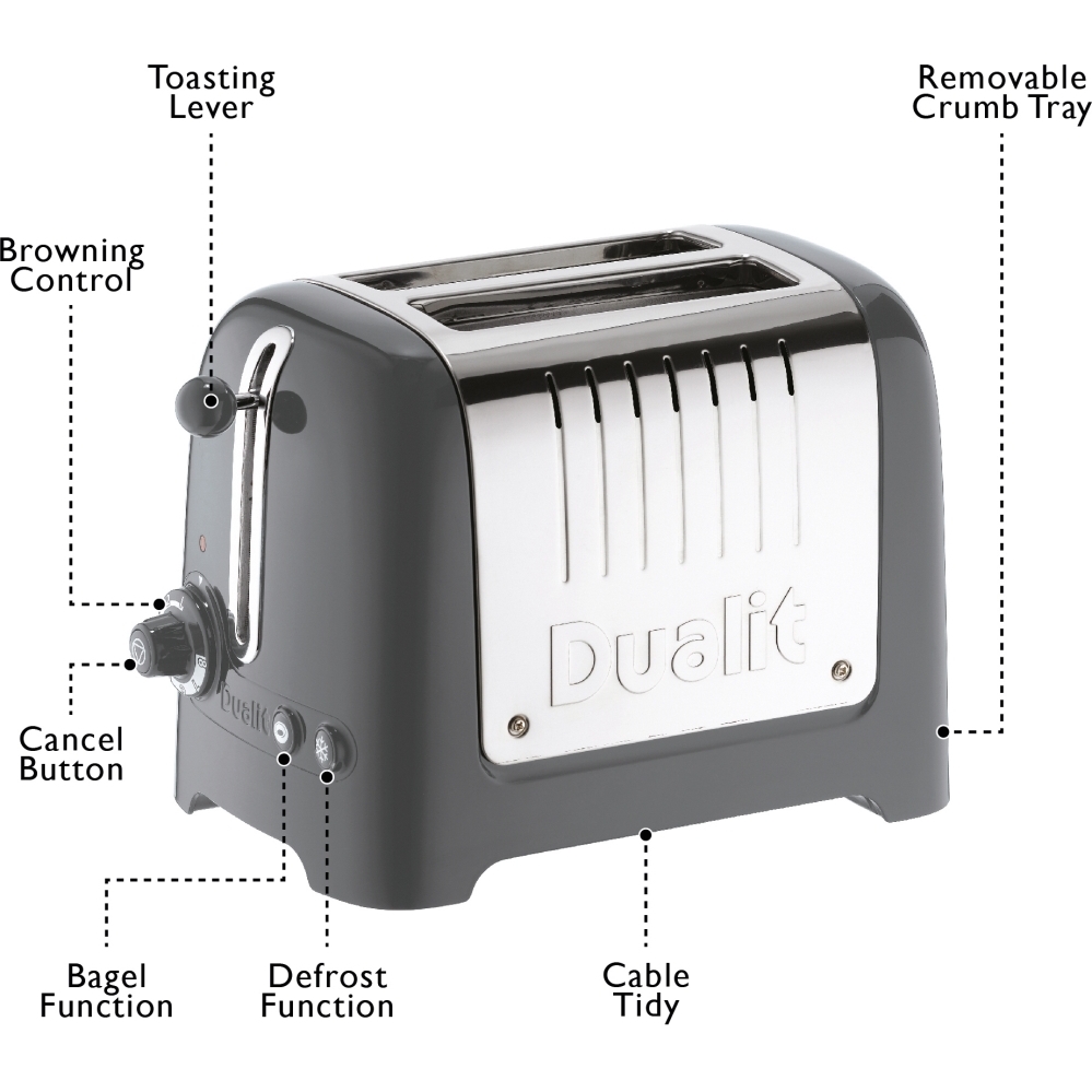 Dualit 26204 Lite Toaster, 2 Slice, Grey