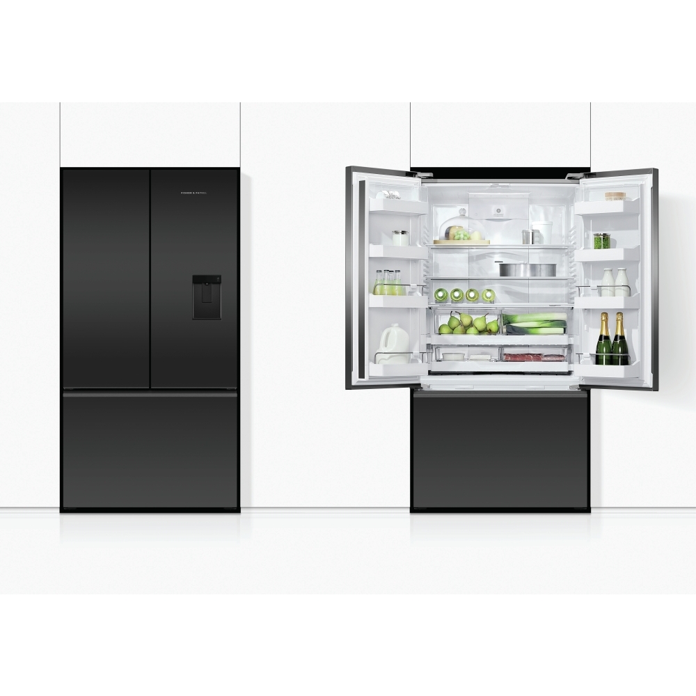 Fisher & Paykel RF540AZUB6 Series 7 American Fridge Freezer,  Plumbed, Black, E Rated