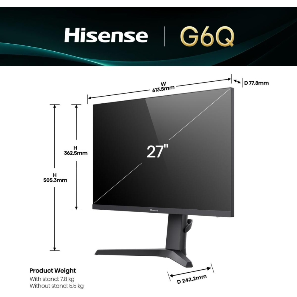 Hisense 27G6QUK 27" LCD  Gaming Monitor, Black, F Rated
