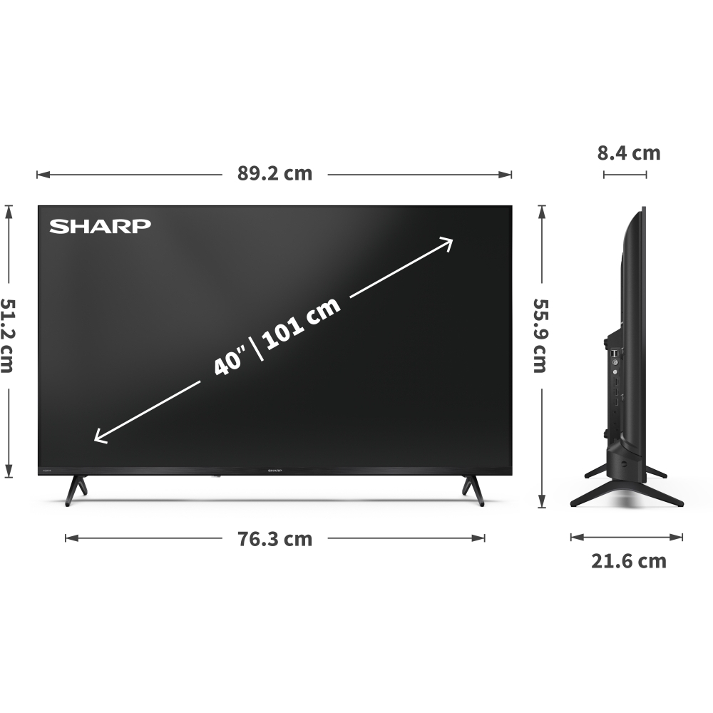 Sharp 2T-C40HE2245KB 40" LED Smart Television, Full HD, Black, E Rated