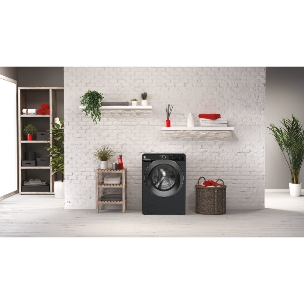 Hoover HW 412AMBCB/1-80 Washing Machine, 12kg, 1400 Spin, Black, A Rated