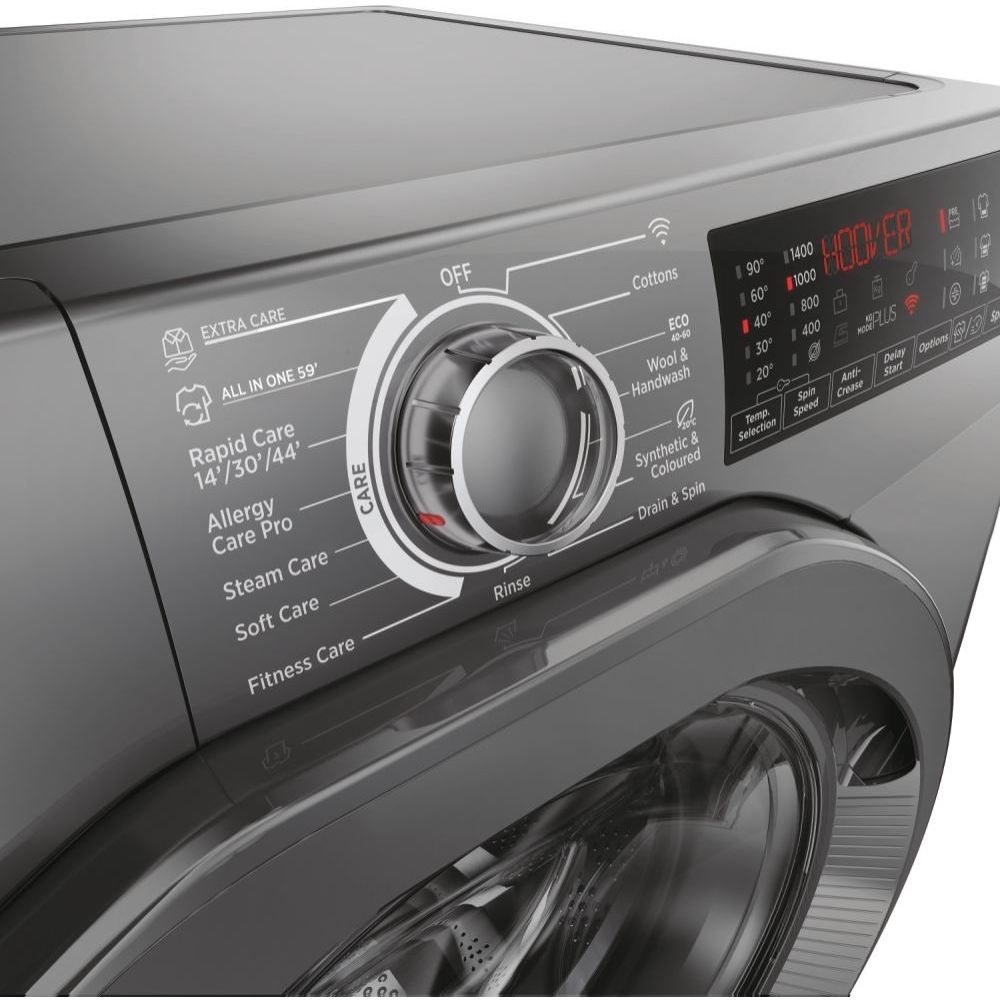 Hoover H3WPS496TMRR6 Washing Machine, 9kg, 1400 Spin, Grey, A Rated