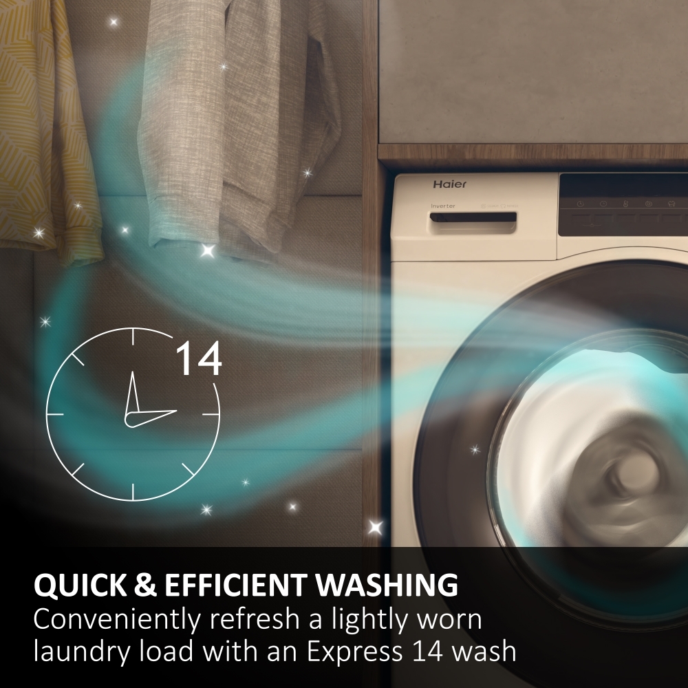 Haier HW100-B14367U-UK Washing Machine, 10kg, 1400 Spin, White, A Rated
