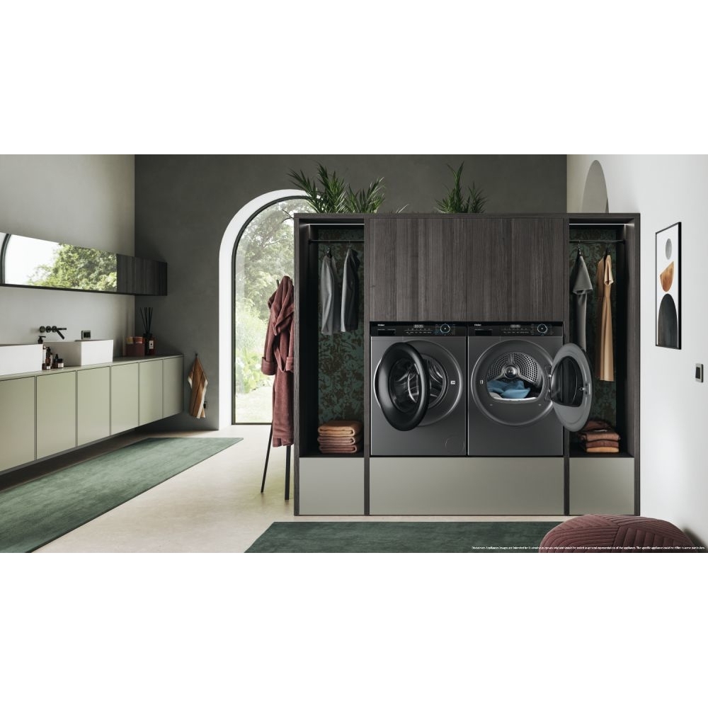 Haier HD100-A2939R Heat Pump Tumble Dryer, 10kg, Grey, A++ Rated