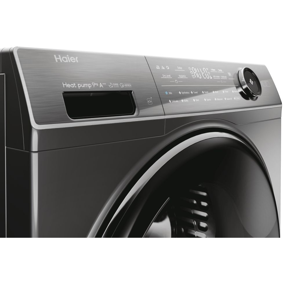 Haier HD90-A3Q979RU1 I-Pro Series 7 Plus Heat Pump Tumble Dryer, 9kg, Grey, A+++ Rated