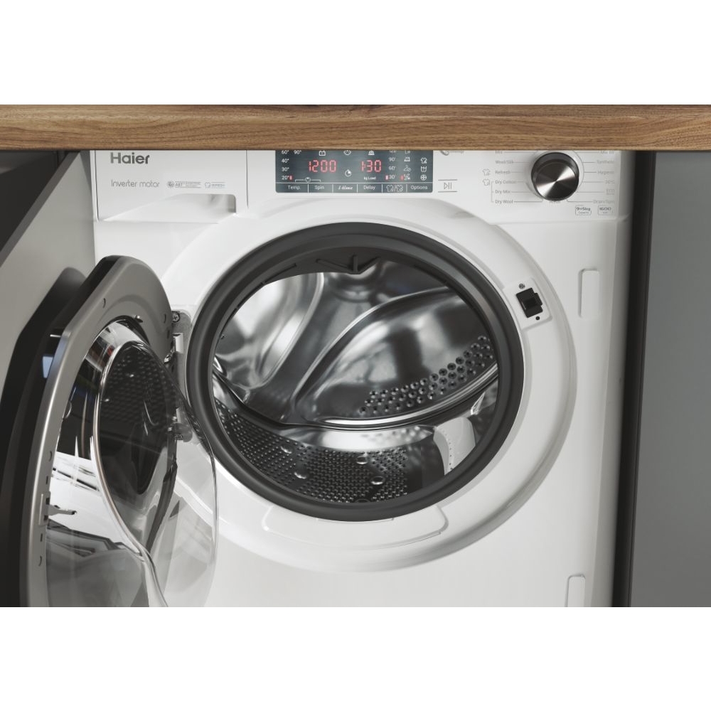 Haier HWDQ90B416FWB-UK Series 4 Integrated Washer Dryer, 9kg/5kg, 1600 Spin, White, A Rated