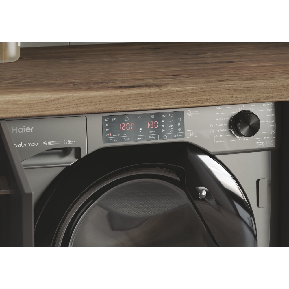 Haier HWDQ90B416FWBRUK Integrated Washer Dryer, 9kg/5kg, 1600 Spin, Grey, A Rated