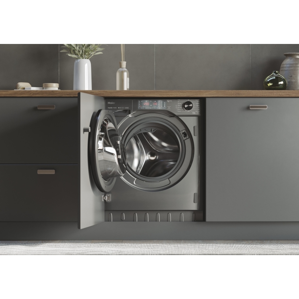 Haier HWDQ90B416FWBRUK Integrated Washer Dryer, 9kg/5kg, 1600 Spin, Grey, A Rated
