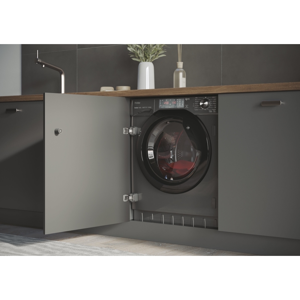 Haier HWDQ90B416FWBRUK Integrated Washer Dryer, 9kg/5kg, 1600 Spin, Grey, A Rated