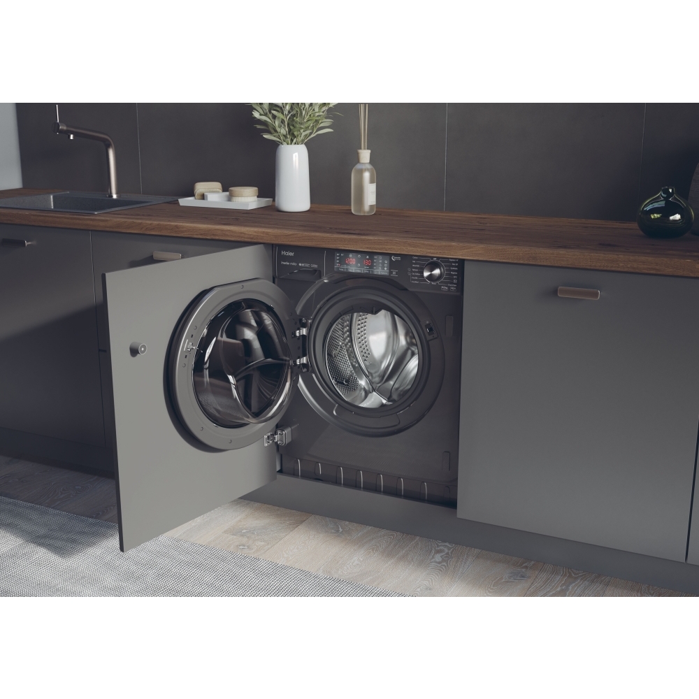 Haier HWDQ90B416FWBRUK Integrated Washer Dryer, 9kg/5kg, 1600 Spin, Grey, A Rated