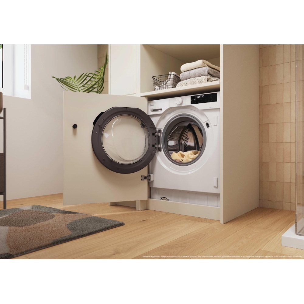 Hoover BH4S496M6D9-80 Integrated Washer Dryer, 9kg/6kg, 1400 Spin, White, D Rated