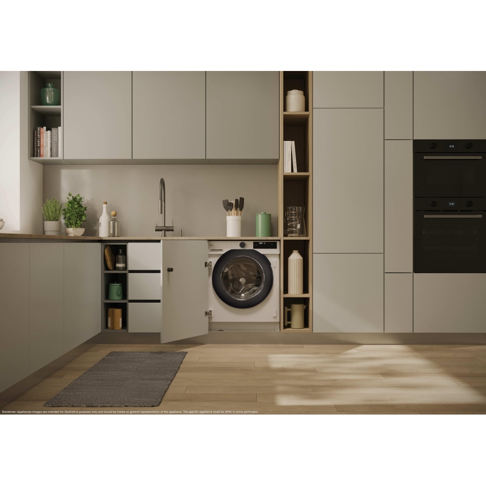 Hoover BH4S69M6DR9J-80 Integrated Washing Machine, 9kg, 1600 Spin, White, A Rated