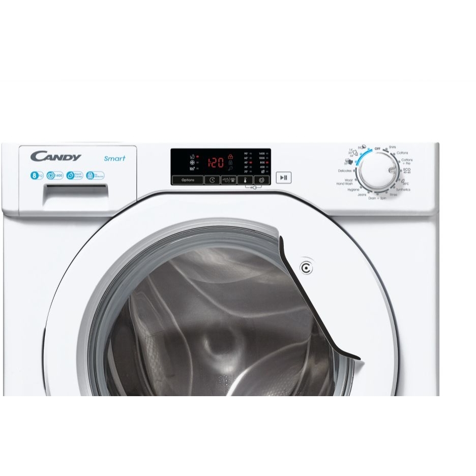Candy CBW 48D1W4J-80 Integrated Washing Machine, 8kg, 1400 Spin, White, B Rated