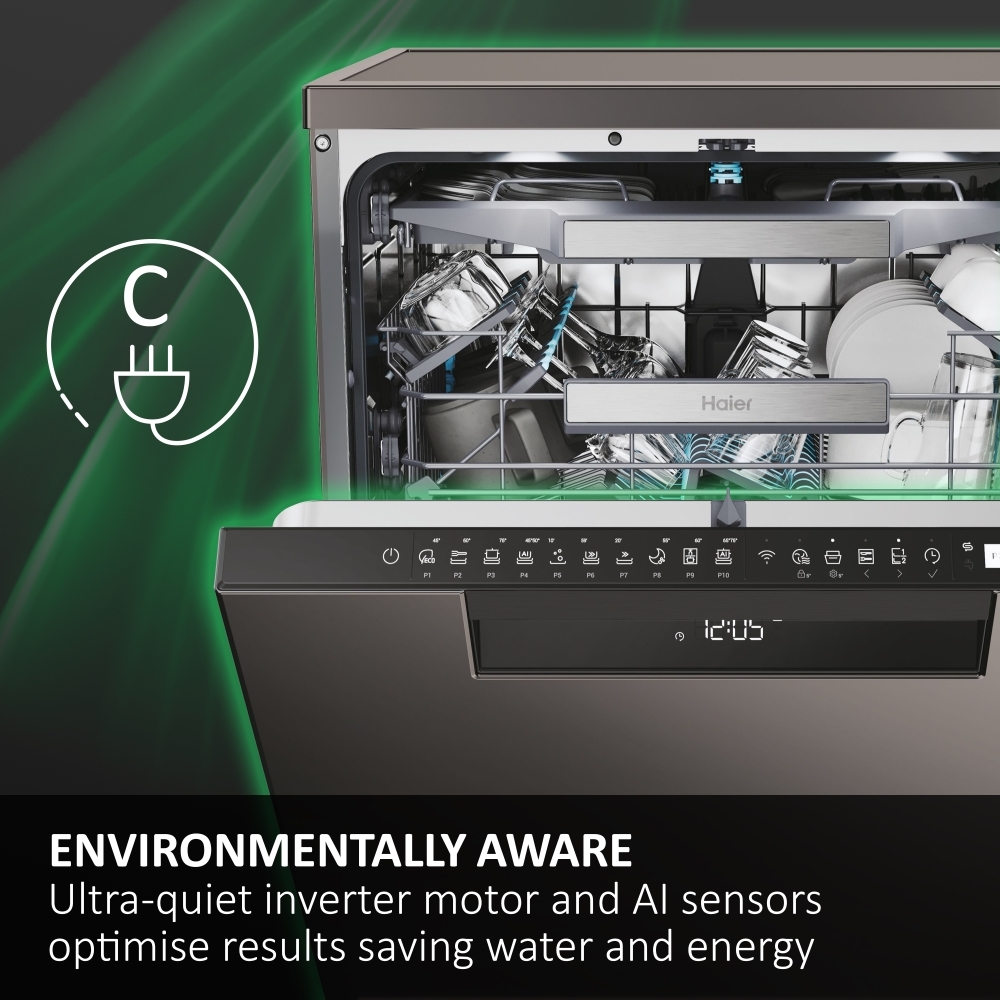 Haier XF1C3TB1FW-80 Slimline Dishwasher, 8 Place Settings, White, C Rated