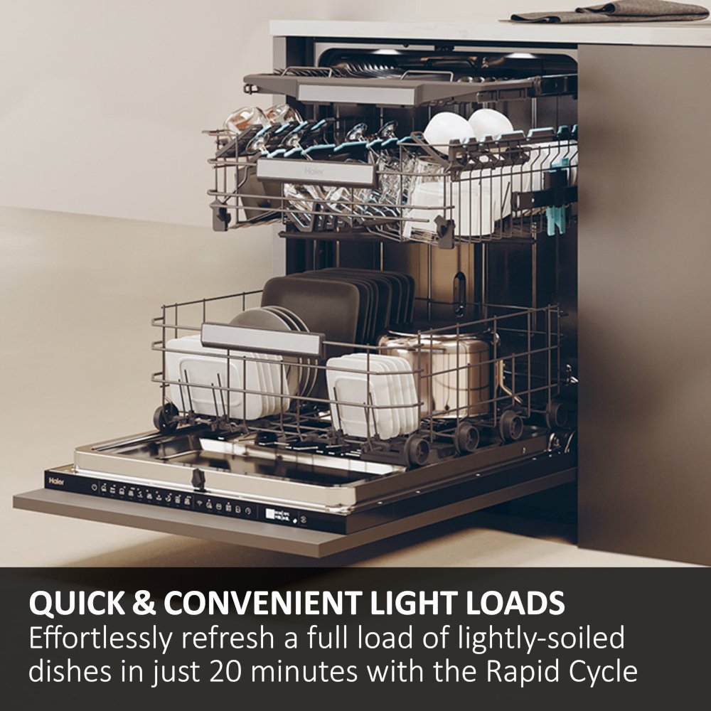 Haier XS 6B4S3FSB-80 Integrated Dishwasher, 16 Place Settings, B Rated