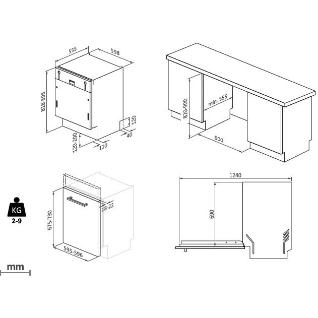 Candy CI 4C7L0W-80 Fully Integrated Dishwasher, 14 Place Settings, C Rated
